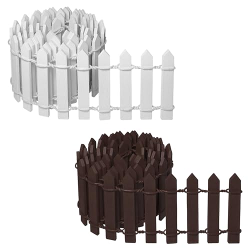 2 PCS Fairy Miniature Wood Fence, 35 Inch Long Mini Picket Fence Garden Ornament for DIY Crafts Project Home Garden Plant Pot Decoration (White, Brown) - color: White, Brown