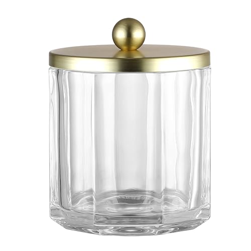 Clear Transparent Apothecary Octagional Shaped Glass Canister Jar With Gold Metal Lid Cover for Bathroom Organization, Cotton Balls, Q Tips, and Small Accessories, Bathroom Storage - color: CLEAR GLASS MATTE GOLD LID