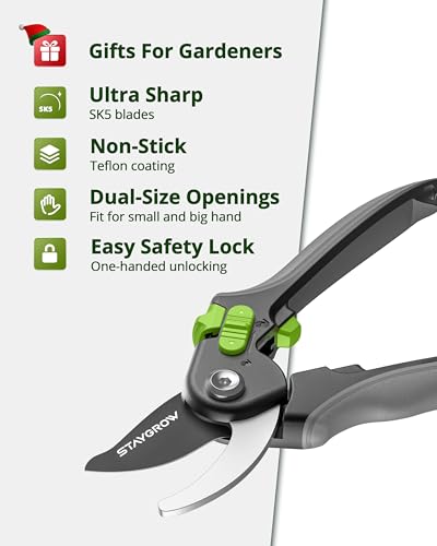 Gardening Scissors, Sharp Plant Trimming Scissors 2 Pack - size: 6.5" Curved & 8.5" Bypass