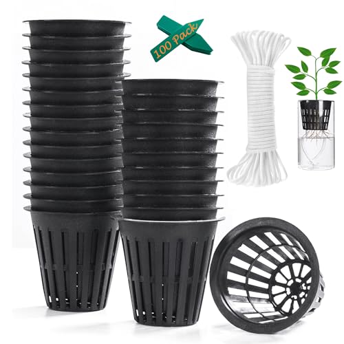 ORIMERC 2 inch Net Pots for Hydroponics Plants, 100 Pack Net Cups with Watering Rope & Plant Labels, for Hydroponic Supplies Aquaponics Vegetable Garden Growing Baskets Nursery Slotted Mesh tower Pots - size: 2 inch (100 Pack)