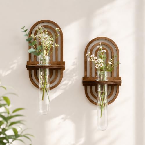 Artilady Plant Propagation Station Wall Hanging, Wood Arch Terrariums Tube | Boho Air Plant Holder for Indoor Plants, Window Propagation Stations Vases for Bedroom Living Room Geometric Wall Decor, 2pcs - color: Oval 2