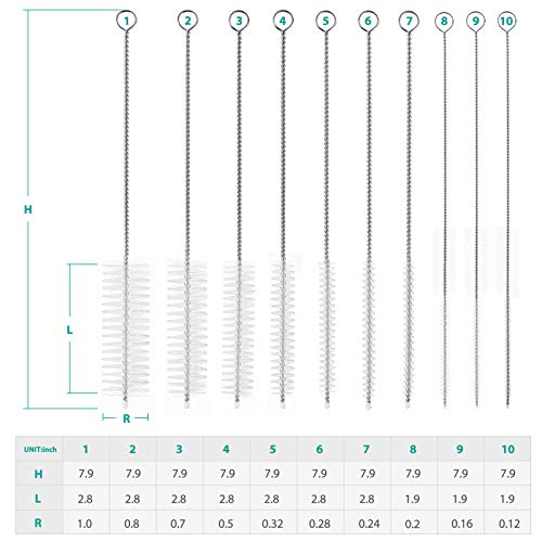 CiaraQ Bottle Cleaning Brushes, 8 Inch Nylon Tube Brush Set, Cleaner for Narrow Neck Bottles Cups with Hook, Set of 10pcs. (Pack of 2) - color: White, size: 8.0 Inch (10pcs) (Pack of 2)