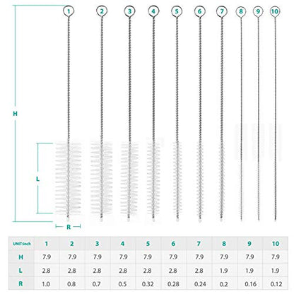 CiaraQ Bottle Cleaning Brushes, 8 Inch Nylon Tube Brush Set, Cleaner for Narrow Neck Bottles Cups with Hook, Set of 10pcs. (Pack of 2) - color: White, size: 8.0 Inch (10pcs) (Pack of 2)