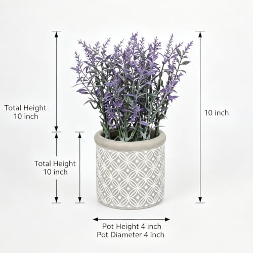 DILATATA Rustic Lavender Flowers Artificial Lavender Decor Fake Lavender Plant in Cement Pot Faux Plants in Pots for Home Bathroom Table Centerpieces Wedding Decor Potted Lavender Flower Purple Decor - size: 14" C.P#1