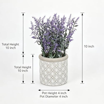 DILATATA Rustic Lavender Flowers Artificial Lavender Decor Fake Lavender Plant in Cement Pot Faux Plants in Pots for Home Bathroom Table Centerpieces Wedding Decor Potted Lavender Flower Purple Decor - size: 14" C.P#1