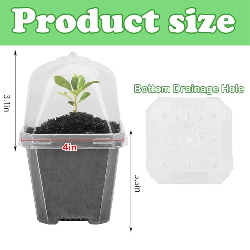 10 Pcs 4" Clear Plant Nursery Pot with Humidity Dome, Plastic Gardening Pot | Large Plastic Plant Container with Labels, Reusable Gardening Containers Cups for Seedlings Vegetables Succulents Cuttings - color: 10pcs-white, size: 4 Inch