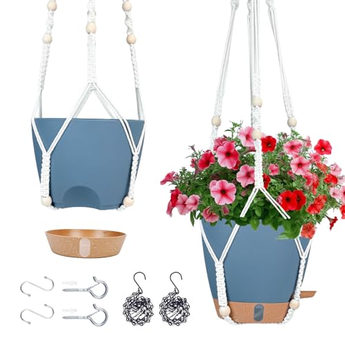 Hanging Planters for Indoor Plants 8 Inch, 2 Pack, Self Watering | Hanging Baskets Flower Pots with Drainage Holes,Visual Water Windor, Metal Chain & Macrame Plant Hangers for Outdoor - color: Navy Blue, size: 8 inch