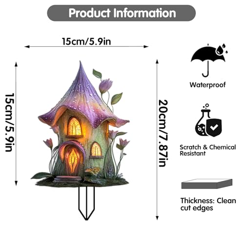 House Garden Stakes Decor Yard Acrylic - 2D Spring Garden Acrylic Sign Decoration, Yard Art, Gift for Nature Lovers, for Indoor & Outdoor Flower Pots, Yard, Mini Gardens & Lawn (5.9”x5.9”) Y35