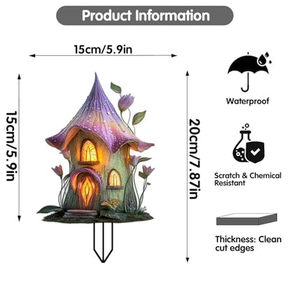 House Garden Stakes Decor Yard Acrylic - 2D Spring Garden Acrylic Sign Decoration, Yard Art, Gift for Nature Lovers, for Indoor & Outdoor Flower Pots, Yard, Mini Gardens & Lawn (5.9”x5.9”) Y35