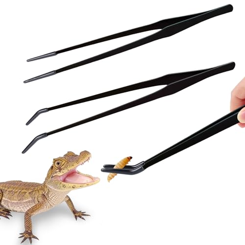 2 Pack Stainless Steel Reptile Feeding Tongs with Rubber Tip, Black - color: 15"Black