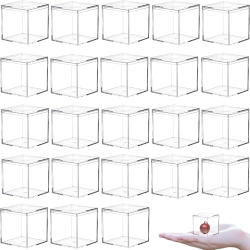 KissYou Acrylic Box for Candy Clear Boxes with Lid Plastic Square Cube Jewelry Display Box Birthday Wedding Graduation Party Decoration - size: 1.77 x 1.77 x 1.77 Inch, style: 24 Pack