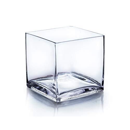 WGV Cube Glass Vase, Candle Holder, 7"x7"x7", Clear Elegant Floral Accent Container Planter Terrarium Storage for Wedding Party Ceremony Event Office Home Decor, 1 Piece - size: 7"