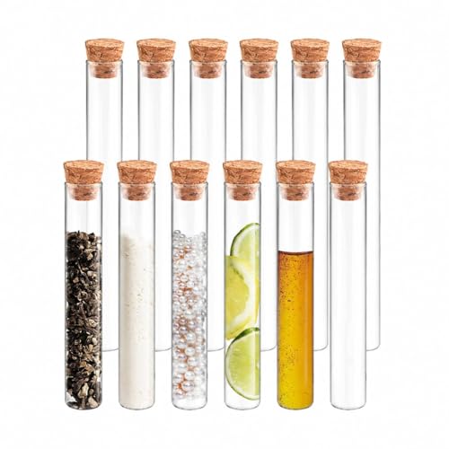 12pcs 10ml/0.34oz Mini Glass Test Tube with Cork Stopper - size: 15 x 100mm