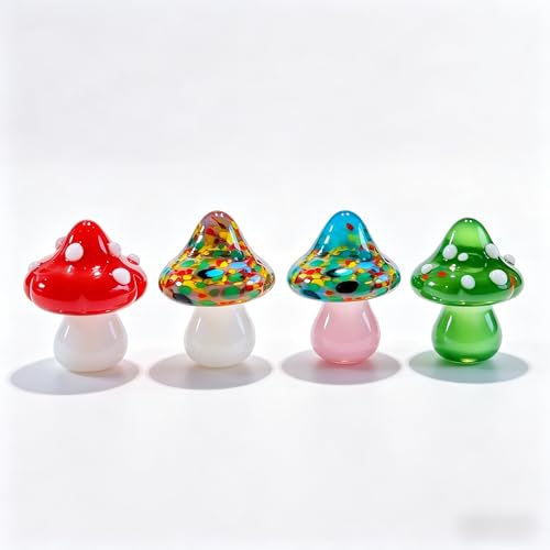 Hand Blown Glass Mini Mushrooms Colorful Tiny Glass Figurines Miniature Mushroom Decor for Dashboard Decor, Terrarium, Desk Shelf, Aquarium, Gift for Women, Desktop - color: Colorful