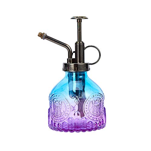 Glass Plant Mister Spray Bottle, Vintage Plant Spritzer, Succulent Watering Bottle with Top Pump, Small Plant Sprayer Mister Watering Can for Indoor Outdoor Houseplant - Blue Purple Gradient - color: Blue Purple Gradient