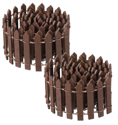 2 Pcs Fairy Garden Fence, 35 Inch Mini Fence for Garden, Brown Small Decorative Picket Fences for Miniature Gardens, Dollhouse, Plant Pots, Crafts & Diorama Projects