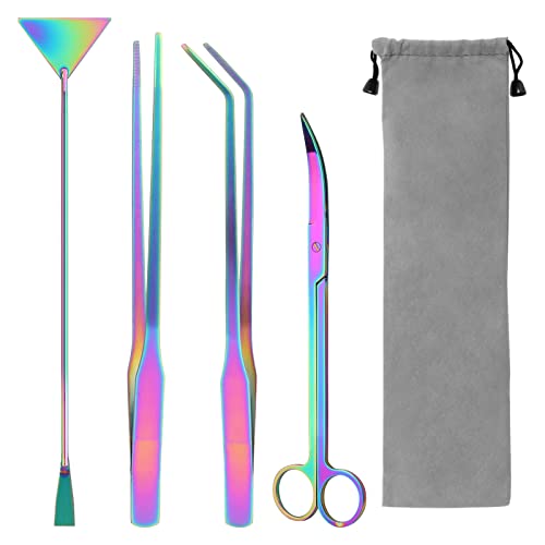15" Aquarium Aquascape Tools Kit 4P Stainless Steel Aquascaping Set - color: Colorful