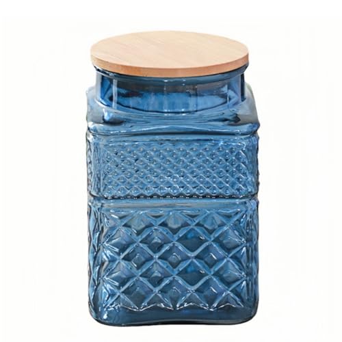 ANSQU Square Glass Canister, 61oz Candy Jar with Lid, Coffee Canister - color: Blue-Square, size: 61 Ounces
