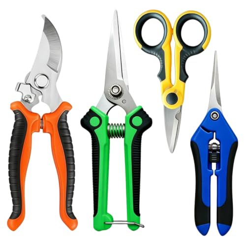 HoMaNa 4 Pack Garden Shears Pruning Set, Stainless Steel Multi-Blade | Sharp stainless steel blades with safety lock, spring ergonomic grips reduce hand strain, for flowers, bonsai garden - color: Multicolored