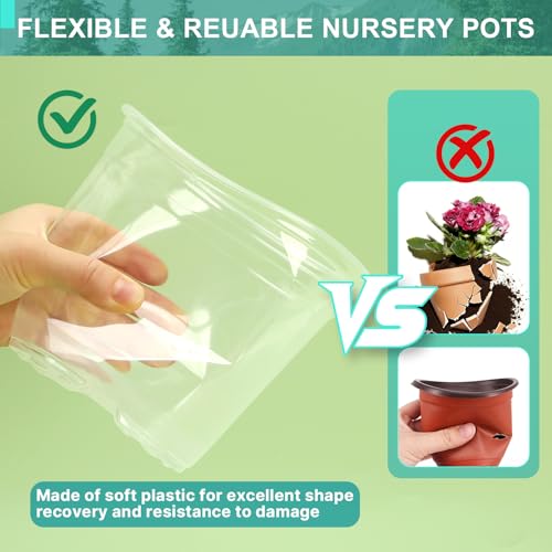 OUPSAUI 8/7/6 Inch Clear Nursery Pots with Drainage and Trays, 9 Pack Large Plastic Pots for Plant, Seedling Starter Pot, Garden Pots for Succulents Flower Vegetables Herb - size: 6/7/8 Inch