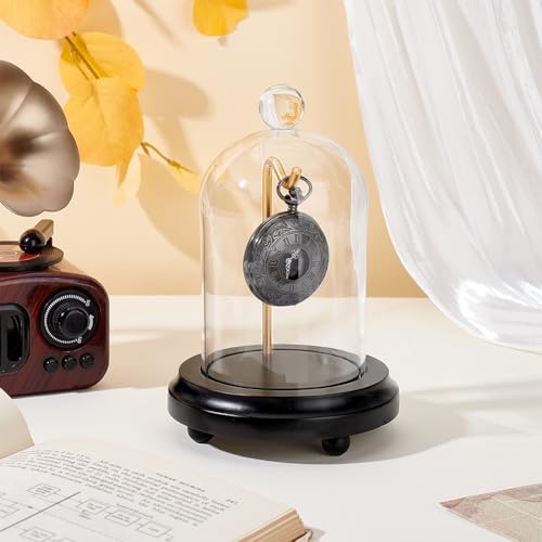 PH PandaHall 4.5" x 6.6" Pocket Watch Display Case Watch Glass Display Dome Cloche Clear Bell Jar with Solid Wood Base with Golden Metal Hook for Pocket Watch Medals Collectibles Photos Ornaments