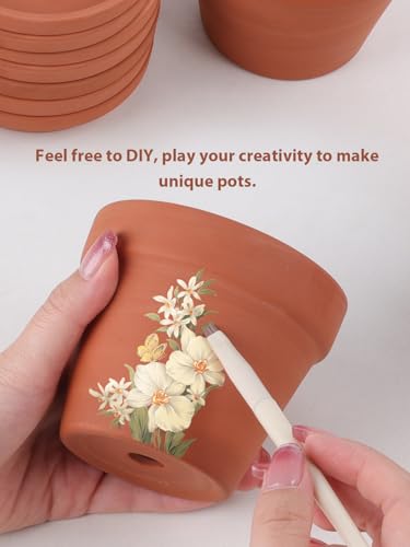 INGOFIN 4 Inch Terracotta Pots with Saucers, 8 Pack Shallow Clay Plant Pots with Drainage Holes for Succulents, Cactus, Herbs, Small Terra Cotta Pots for Indoor Outdoor, Set of 8 - size: Shallow 4 inch -8 pcs