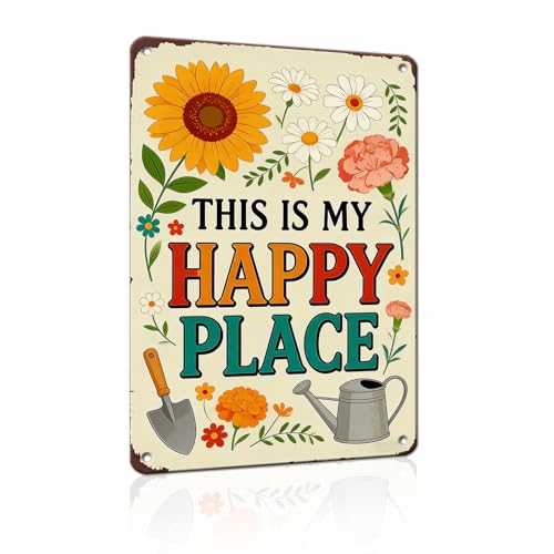 PEACHGARDEN Garden Signs This Is My Happy Place for Woman Gifts Garden Wall Decor Metal Tin Sign for Patio Yard She Shed Cabin 8x12 inch - color: Garden Decor 13, size: 20X30cm(12*8in)