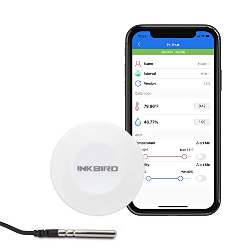 Inkbird Thermometer and Hygrometer Smart Sensor Data Logger with Waterproof External Probe Magnet for Android and iOS, for Food Storage Brewing Reptiles Instrument IBS-TH1(Battery not Included) - size: IBS-TH1+Probe.