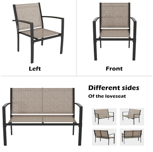 Greesum 4 Pieces Patio Furniture Set, Outdoor Conversation Sets for Patio, Lawn, Garden, Poolside with A Glass Coffee Table, Brown - color: Brown, style: 4 Pieces