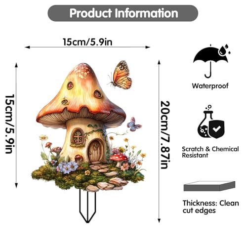 Mushrooms Garden Stakes Decor Yard Acrylic - 2D Spring Garden Acrylic Sign Decoration, Yard Art, Gift for Nature Lovers, for Indoor & Outdoor Flower Pots, Yard, Mini Gardens & Lawn (5.9”x5.9”) Y07