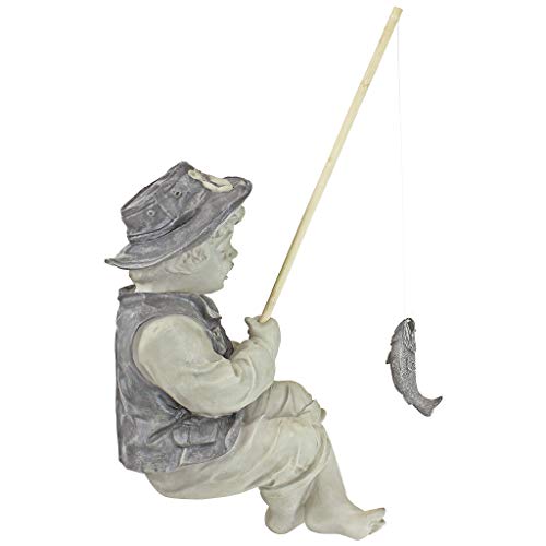 Design Toscano NG32122 Frederic the Little Fisherman of Avignon Lightweight Polyresin Statue, 15 Inch, Two Tone Stone - color: Frederic the Little Fisherman