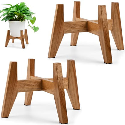 Wooden Plant Stand Indoor, Acacia Wood Mid Century Planter Stand, 2 Pack | 2 furniture-grade acacia wood plant stands fit 7" pots. Sturdy design. Pots not included - color: 7" acacia wood