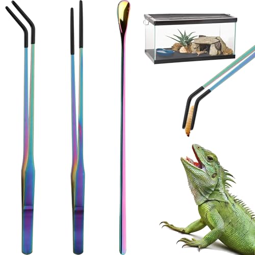 3PCS 10.6" Straight & Curved Reptile Feeding Tongs Set with Spoon