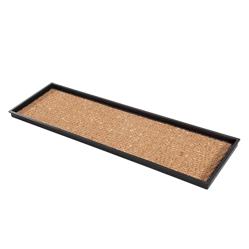 Anji Mountain Heavy Duty Waterproof Rubber Shoe Storage Mat Organizer/Boot Storage Tray Multi Use for Entryway with Coir, Tan and Khaki Insert, Fits 4 Pair (46.5" Wide) - color: Tan and Khaki Insert, size: 46" x 14" x 1.5"