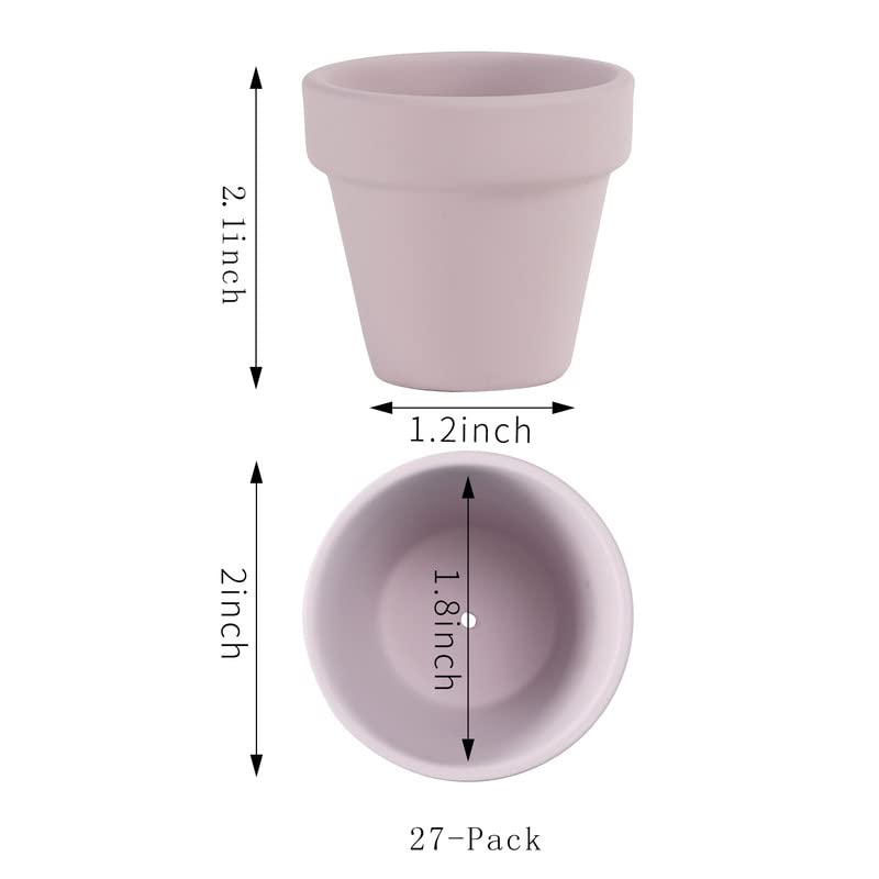 Yishang 27 pcs Small Mini Pink Clay Pots, 2 inch Terracotta Pot Clay Ceramic Pottery Planter,Cactus Flower Terra Cotta Pots,Succulents Nursery Pots,with Drainage Hole,Great for Crafts,Wedding Favor - color: Pink