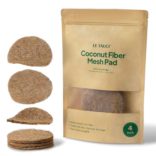LE TAUCI Coconut Coir Drainage Mesh Pads for Flower Pots, Pre-Cut 4 Inch Pot Hole Covers to Prevent Soil Loss, Natural Coir Fiber Liners for Indoor & Outdoor Planters, 10 Pack - size: 4 Inch
