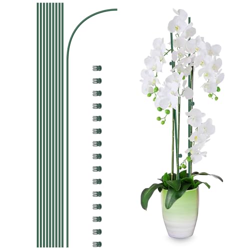 10Pcs Plant Support Stakes with 15Pcs Plant Clips, 16inch Plant Sticks - color: Green-16inch