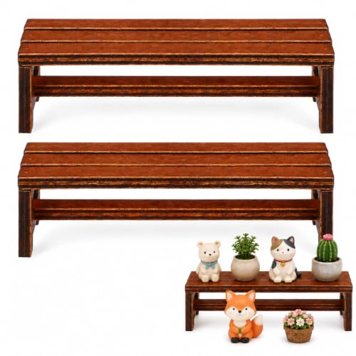 ibasenice 2Pcs Miniature Wooden Bench Mini House Decor Dolls House Bench Realistic Chair Model Prop Dollhouse Furniture for Bedroom Living Room Kitchen Display