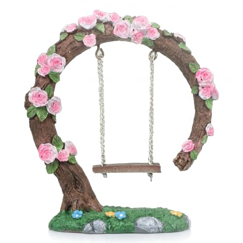 Miniature Fairy Garden Swing, Flower Tree Swing Figurine, Handmade Resin Swing for Micro Landscape Courtyard Garden Outdoor Display Decor, Dollhouse Decorative Mini Furniture (Swing C) - color: Swing C