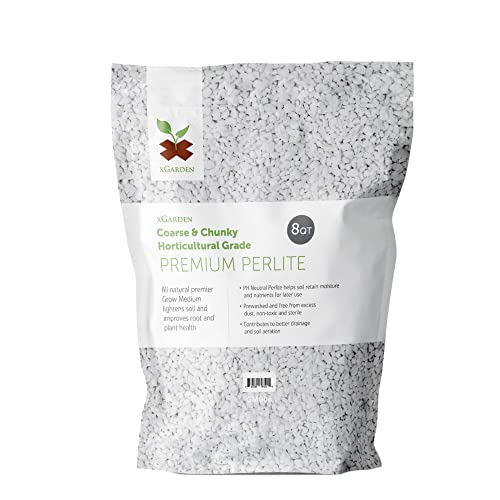 xGarden Horticultural Grade Perlite for Plants Indoor & Outdoor, Coarse & Chunky for House Plants, Gardening & Potting Mix, Organic Soil Amendment, 8 Quarts Bulk