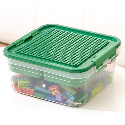 Toys Storage Organizer Bins for Lego, Building Blocks Storage with Building Baseplate Lid, Storage Containers for Building Brick Storage Plastic Stackable Organizer Bin Toy Chest - color: Green