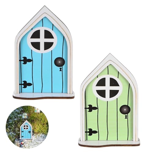 M METERXITY 2-Pack Fairy Door, Wooden Miniature Fairy Garden Door Outdoor [Light Green, Sky Blue] - color: Light Green, Sky Blue