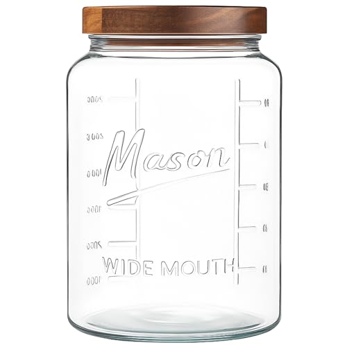 Extra Large Mason Jar - 1 Gallon Glass Wide Mouth Jar with Airtight Wooden Lid, Food Storage Container with Measurement Markings For Kitchen Pantry, Pickling, Cookies, Flour & Sugar - size: Pack of 1