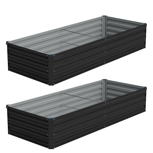 Vengarus 2PCS 8x2x1ft Galvanized Raised Garden Beds Kit,Planter Box Black | Galvanized Steel, Rectangular Metal Planter Raised Beds, Vegetables, Herbs, Flowers, Easy Assembly, Rustproof Safe Backyard - color: Black, size: 8x2x1FT(2PCS)