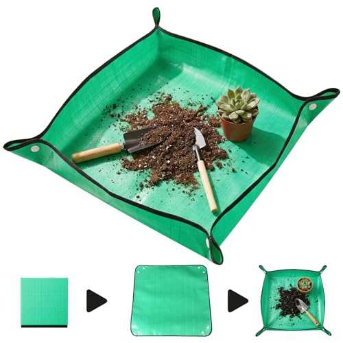 Repotting Mat for Indoor Plant Transplanting, Waterproof Potting Mat for Succulents, Square Planting Tray for Soil Change, Mess Control Gardening Mat, 26” x 26” - color: Green 26"*26"
