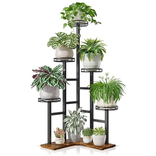 6 Tier Balcony Corner Plant Stand Tall Corner Plant Rack Indoor Outdoor - color: BlackKite