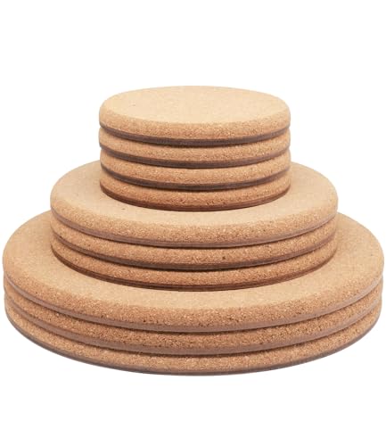 Cork Plant Coasters, Double Layers, 3 Sizes (4/6/8 Inch), 10 Pcs | Double Layers, Eucalyptus Wood Back, Thick & Hard, Absorbent Cork Plant Mats, Cork Trivets for Hot Dishes, For House Plants - size: 4/6/8 inch - 10 Pcs