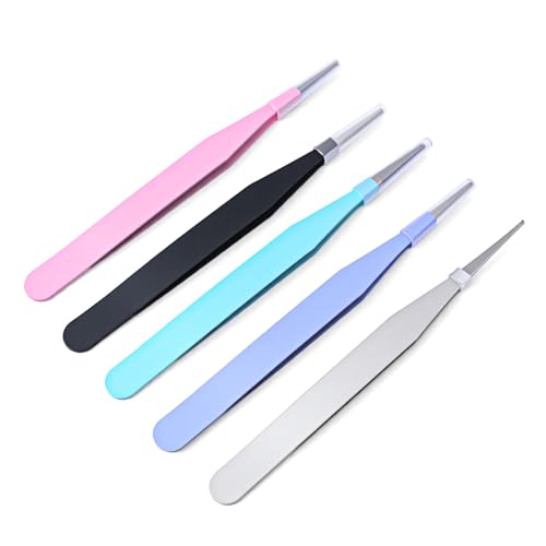5 Pcs Straight Pointed Tip Tweezers, Multipurpose Sticker Tweezers Precision Fine Tip Tweezer, Professional Stainless Steel Tweezer DIY Craft Tools for Eyelash Jewelry Making Scrapbooking (Multicolor) - style: Fine Tip
