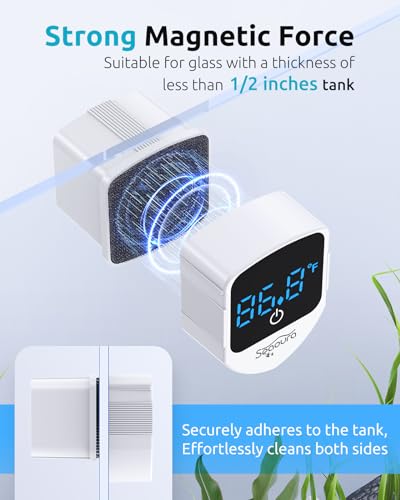 SEAOURA 2-in-1 Aquarium Magnetic Cleaner with Digital Thermometer Floating - color: White