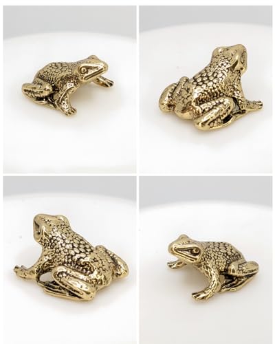 Frog Figurine Solid Brass Tiny Collectible Handmade Animal Sculpture Miniature